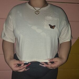 White Butterfly Embroidered Women's Top
